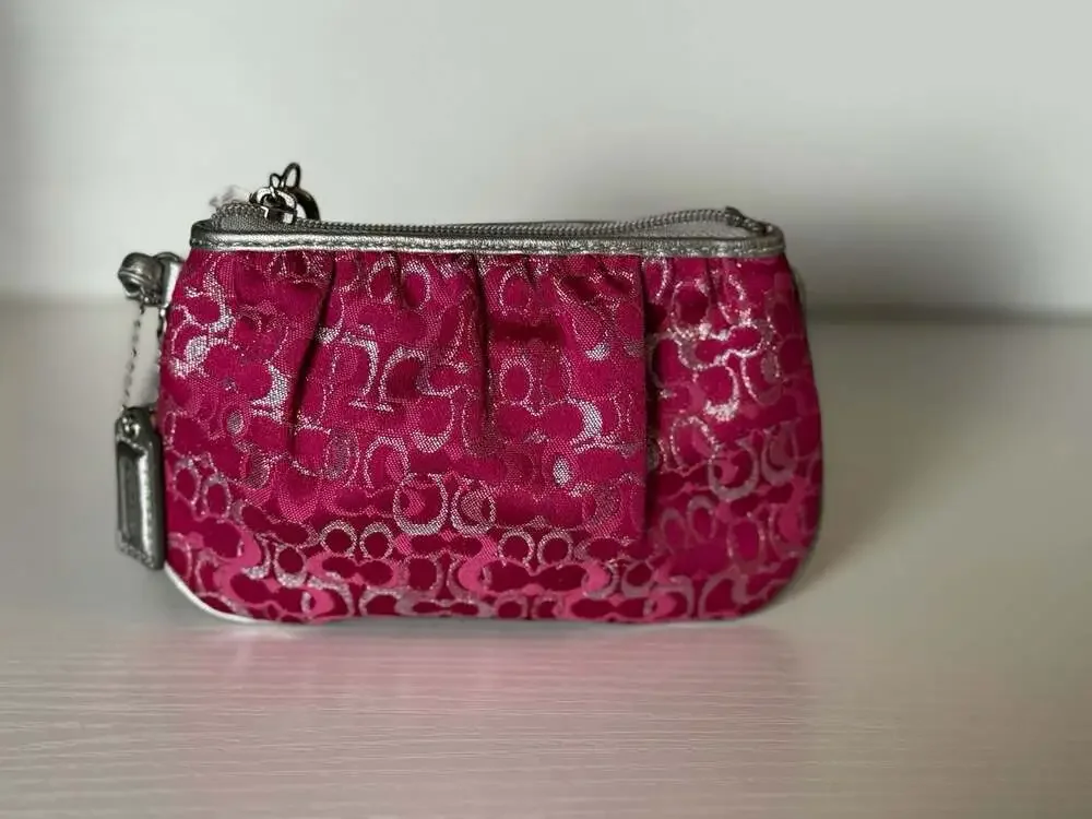 Coach Violet Lurex Opt Art Wristlet with Silver Leather Trim
